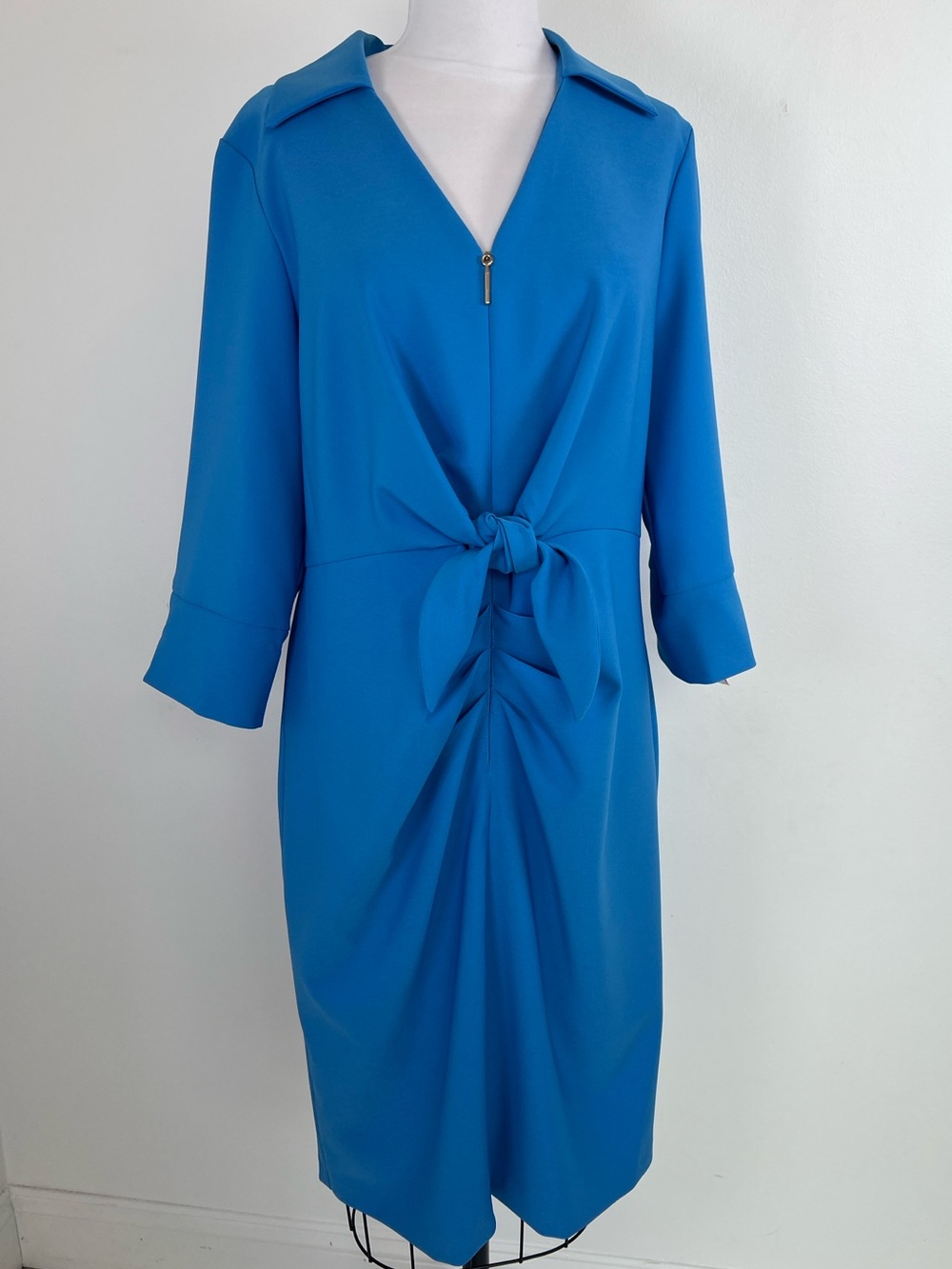 NWT! Joseph Ribkoff Zip And Tie Front Lux Twill Dress Size 14 Sleeves RET $249